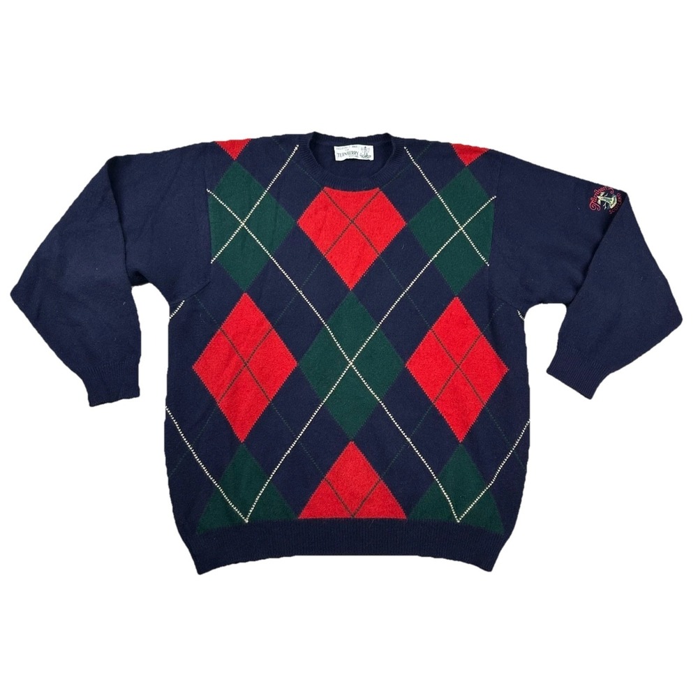 Vintage Turnberry Sweater Mens L 100% Wool Argyle Diamond Scotland Peter Scott